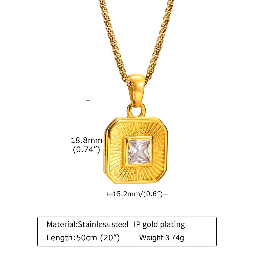 Cubic Zirconia Pendant Necklace for Women, Stainless Steel Chain Trendy Jewelry, Square Heart CZ Stone Boho Jewelry