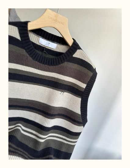 8517 Winter Korean Style Plus Size Casual Embroidered Knit Striped Vest