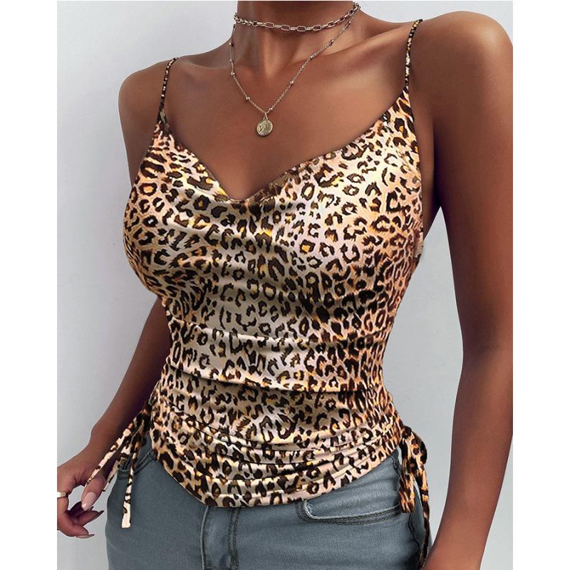 Popular European And American Summer Printing Sling Solid Color Dark V-Neck Sling Tight Drawstring Casual Small Vest