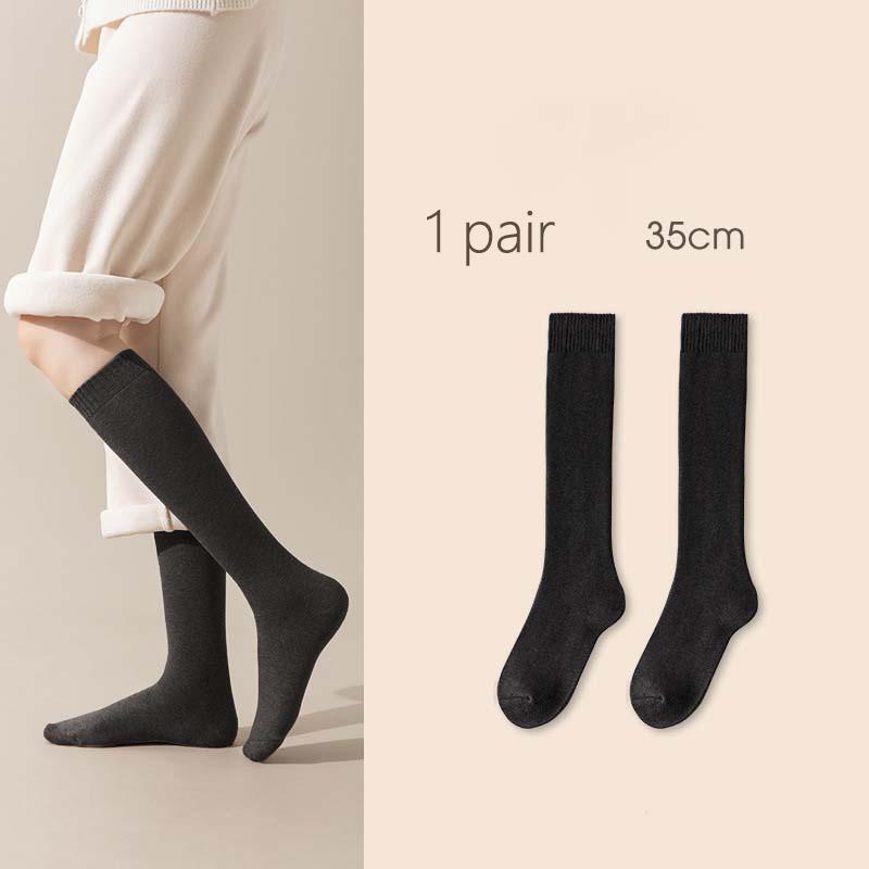 2 Pairs Sets Winter Thick Warmer Stockings For Women Knit Cotton Thermal Over Knee Socks Casual Solid Color Knee Long Sock