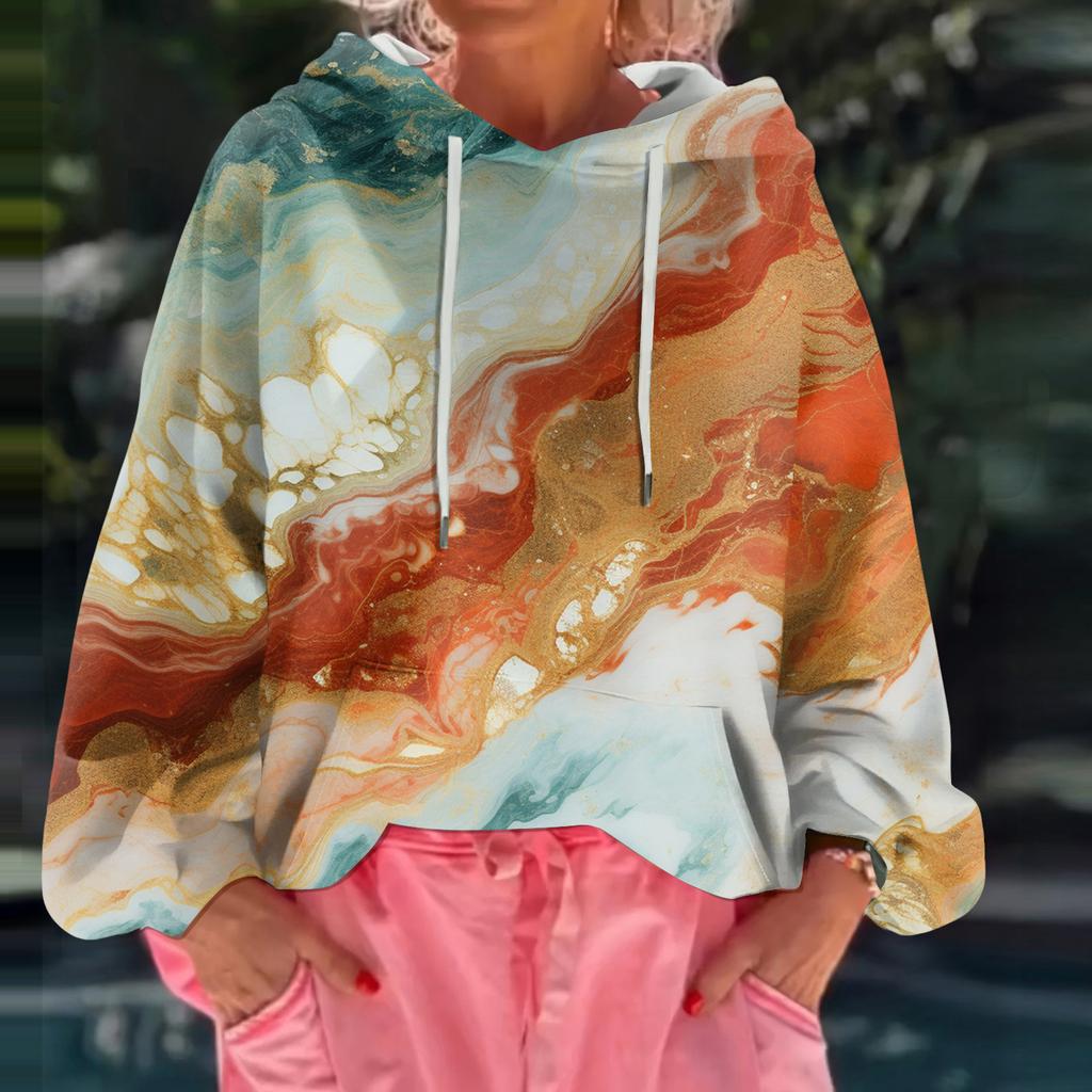 Women's Floral Print Loose Casual Long Sleeved Hooded Sweatshirt