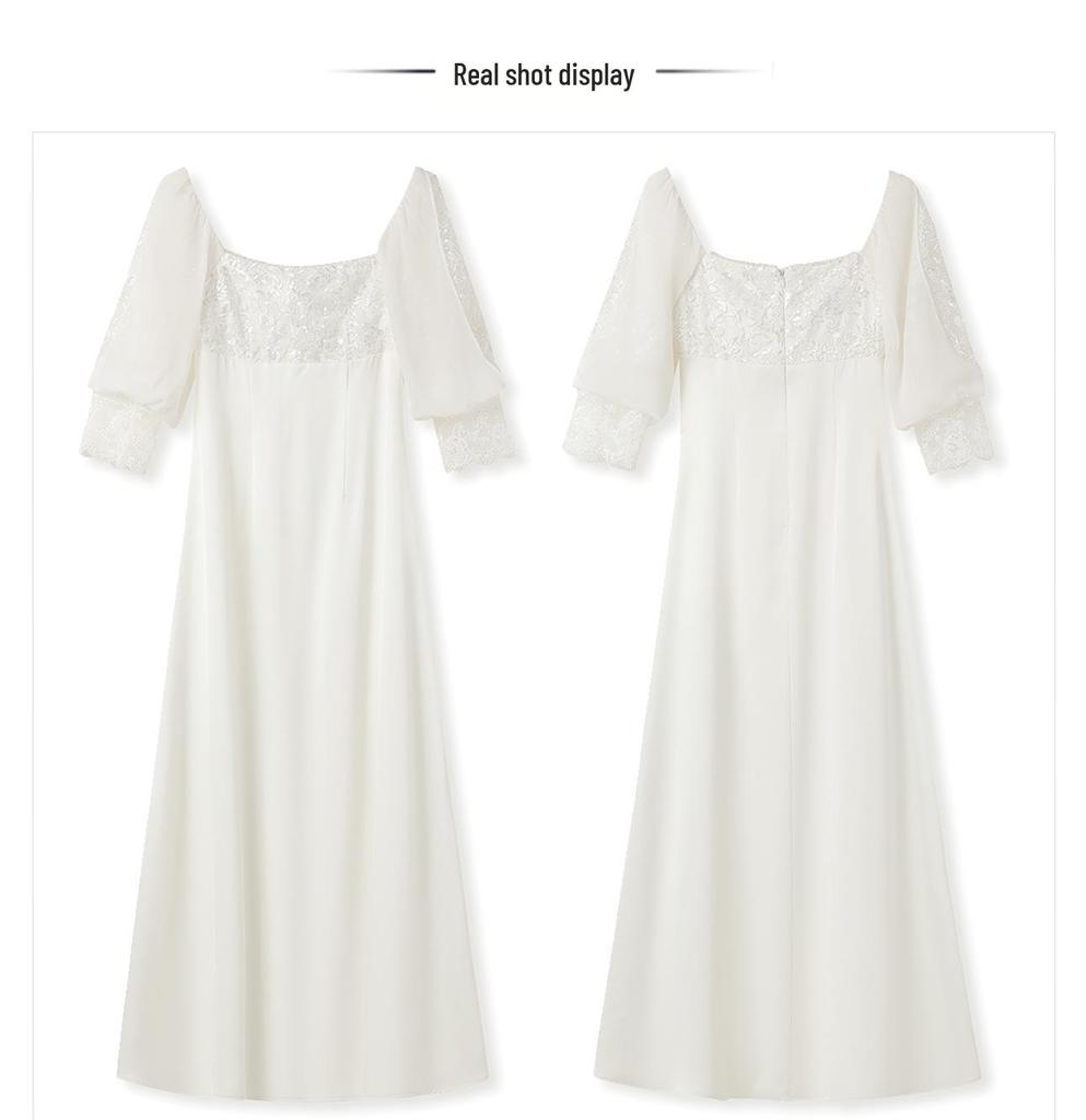 2026 Spring/Summer Luxury Chinese Style White Slimming Lace Dress for Women - P0109