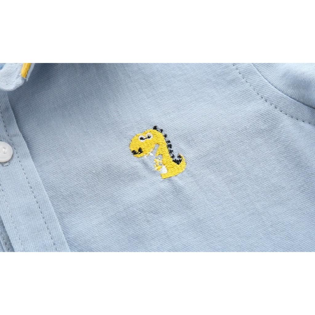 2025 Spring Autumn Boys Long Sleeve Blouses & Shirts Kids Korean Version Cotton Cartoon Dinosaurs Printing Lapel Tops 2-7Years