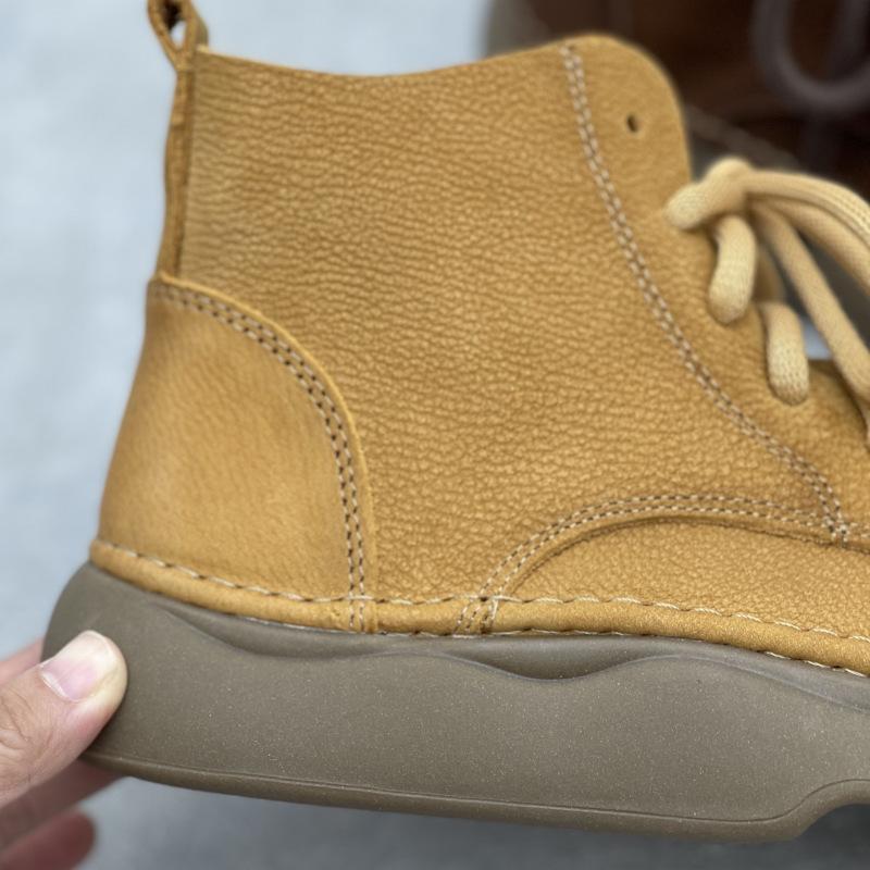 Johnature Retro Oryginalne Skórzane Krótkie Buty Szerokie Noski Sznurowane Skórzane Buty Damskie Miękka Podeszwa