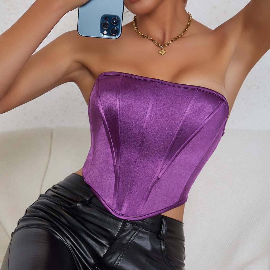 Diamond-Shaped Shiny Tube Top: Navel-Baring, Backless, Fishbone Vest