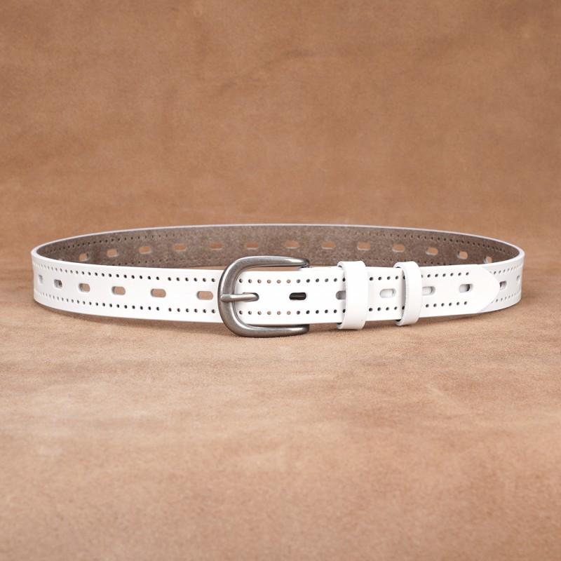 Womens Genuine Leather Belt With Hollow Design Pin Buckle Slim Width Jeans Dress Pants Black Coffee White