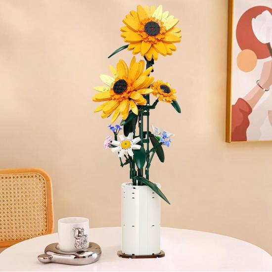 Sunflower Building Block Set with Vase – 821PCS Flower Bouquet for Adults and Teens, for Home and Office Decor, Ideal for Boys and Girls