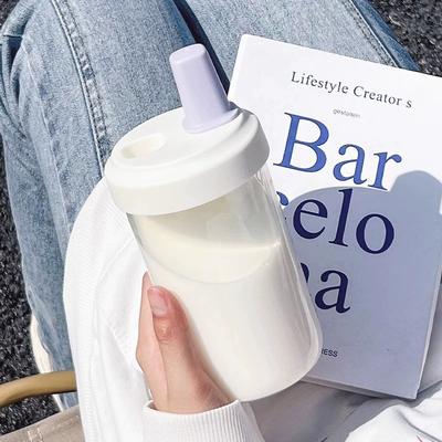 Milk Tea Straw Cup, 1 Count Portable Heat-Resistant Plastic Water Cup with Straw, Drinking Cup for Home Office School, Bottles