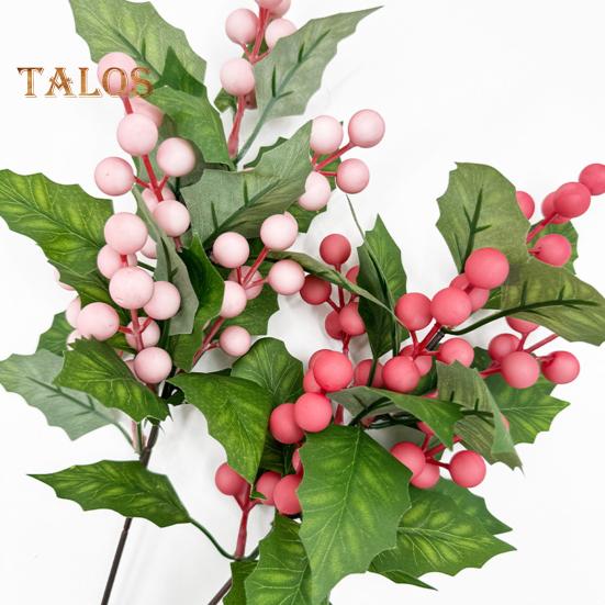 Künstliche rosa Beerenstiele, weihnachtliche rote Beerenpicks, künstliche Beerenzweige für Weihnachtsbaum, DIY-Bastelarbeiten, Hochzeit, Urlaub, Heimdekoration