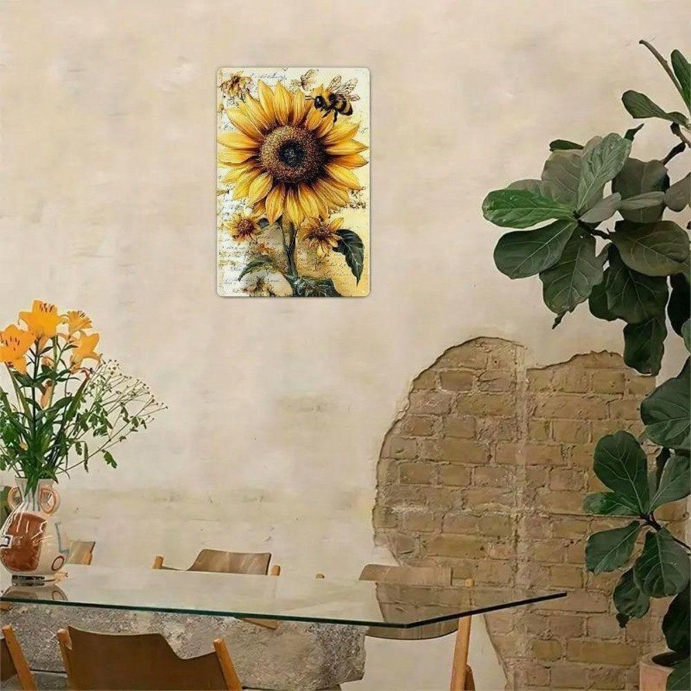 Vintage Sunflower Bee Metal Wall Art Rustic Farmhouse Decor Tin Sign