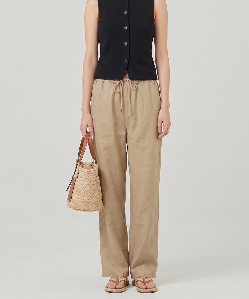 EASE Linen Elastic Waist Pants [Regular Fit]_Beige_Unisex