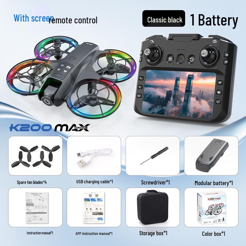 K200 Drone: Brushless, Screen-Integrated, Optical-Flow Positioning, Color Lights, Fully Protected Remote-Controlled Aircraft.
