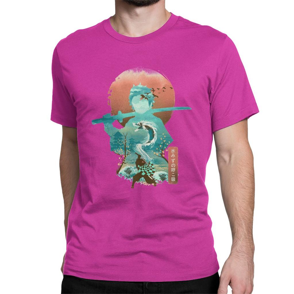 Men T Shirt Ukiyo E Breath Of Water Classic Vintage Pure Cotton Tee Shirt Demon Slayer