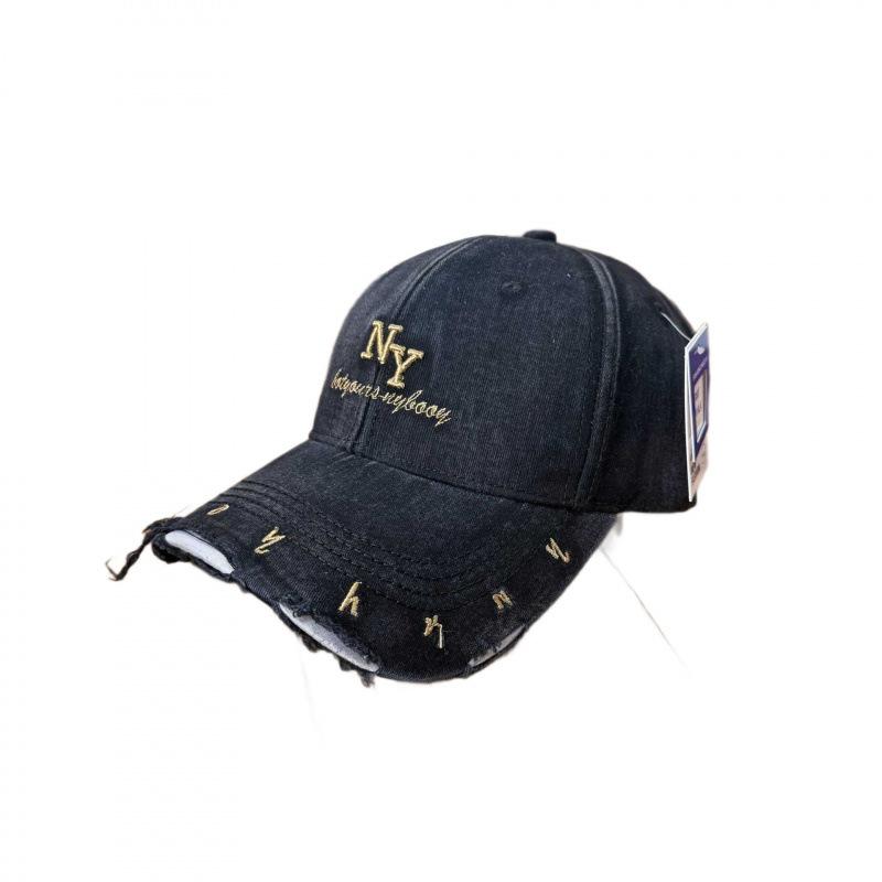 High cranial top plain baseball cap women washed old rough edge NY three-dimensional embroidery baseball cap versatile broken brim sun hat
