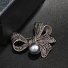 Shining Crystal Rhinestone Brooch Large Bowknot Vintage Pin  For Funerals and Mourning
