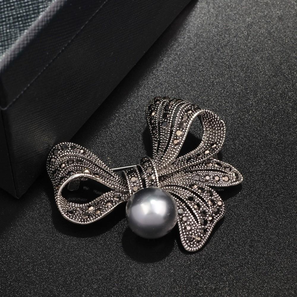 Black Rhinestone Rhinestone Brooch Large Bowknot Badge Brooch For Funerals and Mourning