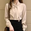 Navava Vintage Beads Ribbon Neck Long Sleeve Blouse Nb2463