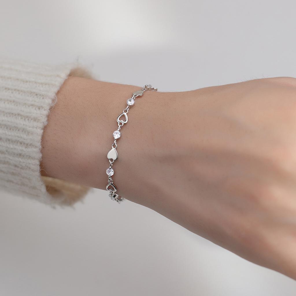 925 Silver Heart Shaped Bracelet For Women Sweet Girl Retro Korean Love Heart Zircon Charm Bracelets Party Jewelry Gift