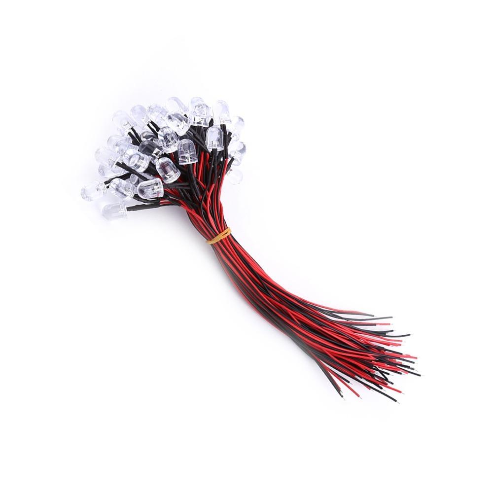 50PCS Colorful DC 5-12V Pre Wired LED Diodes 10mm White Red Blue Green LED Lights LED Lamps Lighting Decoration