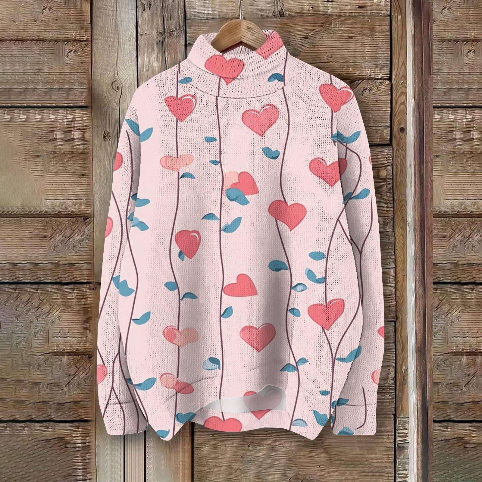 

Женская мода, повседневная водолазка с круглым вырезом и длинными рукавами, с принтом ко Дню святого Валентина, трикотажный топ XL розовый