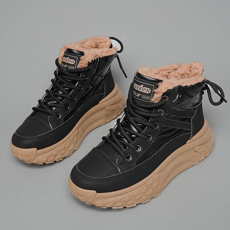 Fleece High-top Windproof Boots for Women's 2025 Winter New Student Ins Warm Casual Platform Cotton Shoes