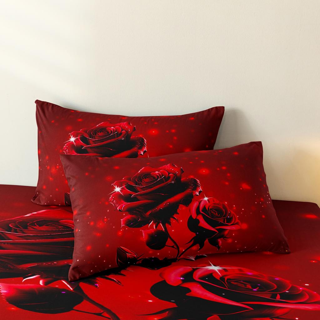3pcs Red Rose Floral Printing Duvet Cover Set, Suitable For Bedrooms And Guest Rooms. Soft And Comfortable Duvet Cover