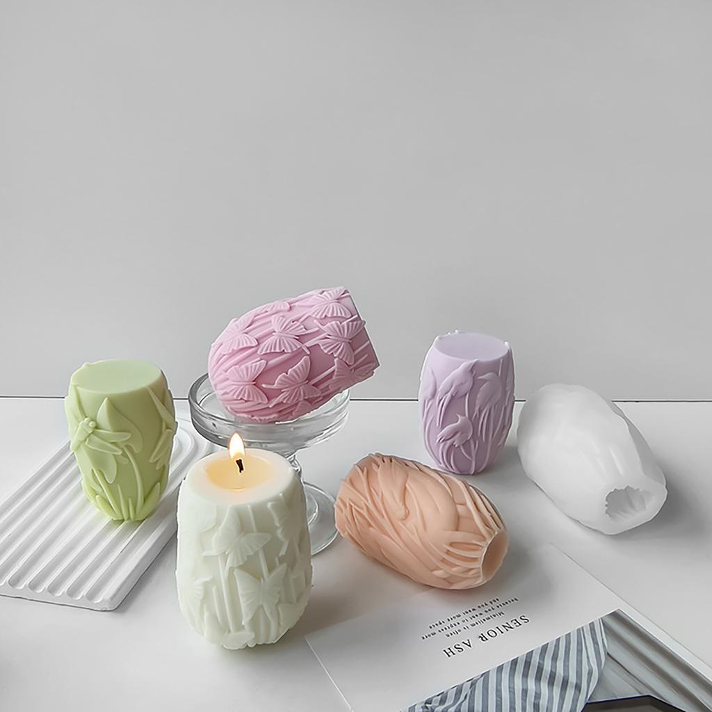 Unique Silicone Candle Crafts Moulds Relief Cylinder Shape Silicone Molds for Soap and Scented Candle Making