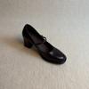 Cowhide French retro round head with thick heel Mary Jane shoes femininity elegant commuting small leather shoes