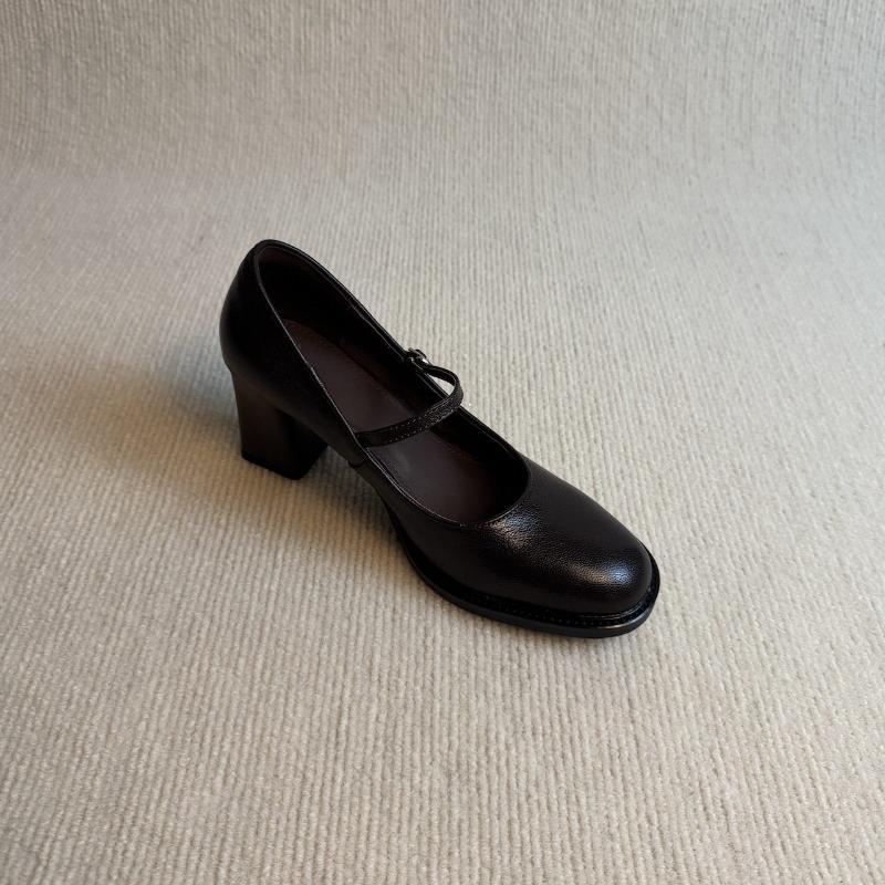 

Cowhide French retro round head with thick heel Mary Jane shoes femininity elegant commuting small leather shoes 39