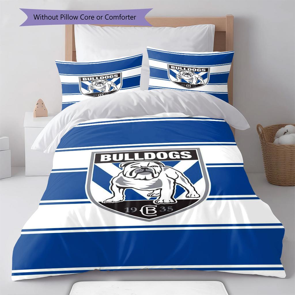 Canterbury Bulldogs Pattern Bedding Set Quilt Cover Pillowcase Home Decor Gift (1 * Duvet Cover + 2 * Pillowcase, Without Core)