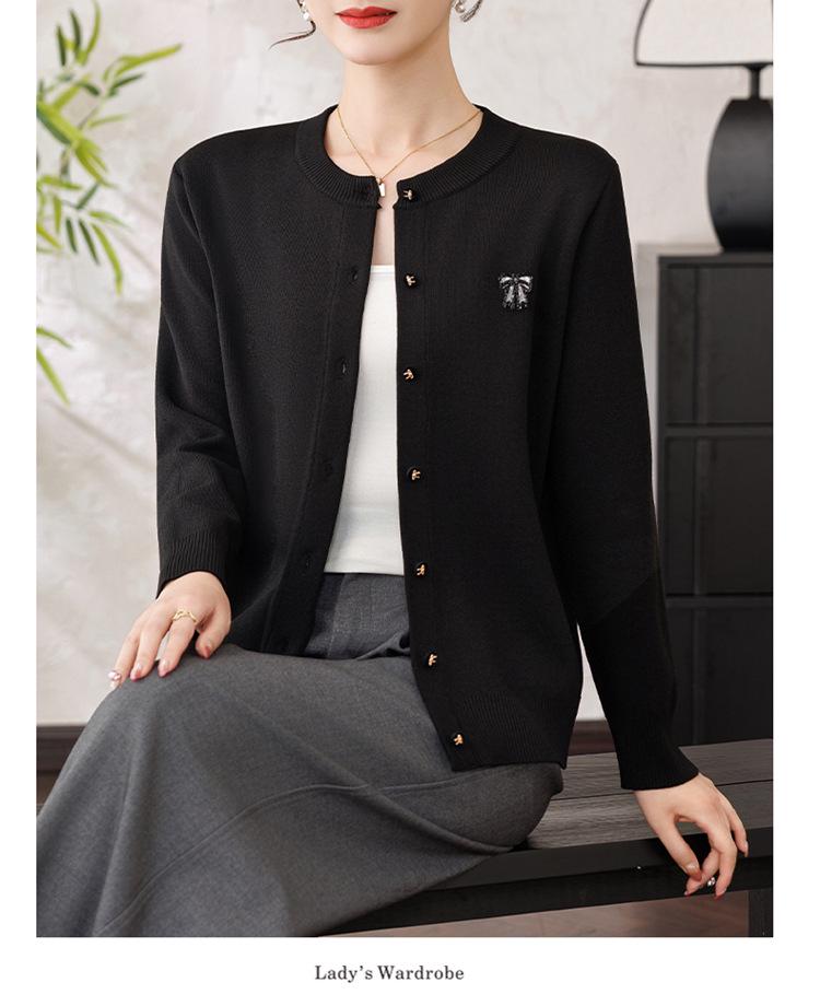 Spring Knit Top for Middle-Aged & Elderly Women - Round Neck Cardigan Sweater