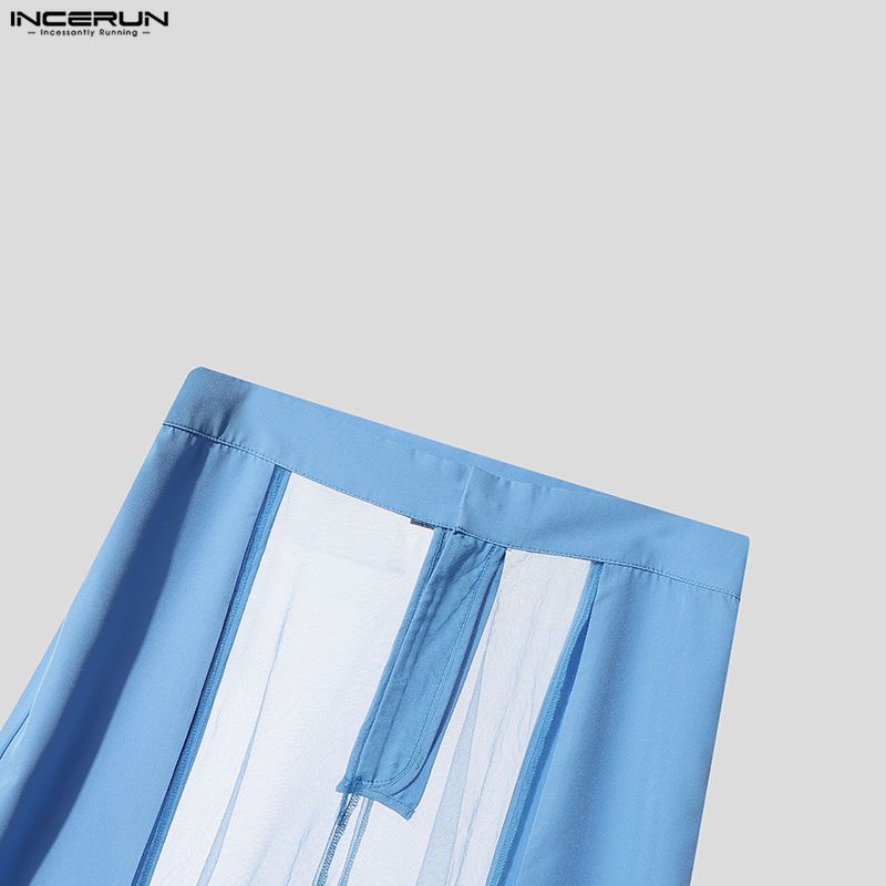 INCERUN Pantaloni Lungi cu Fermoar în Talie, Plasa Transparentă, Picioare Largi