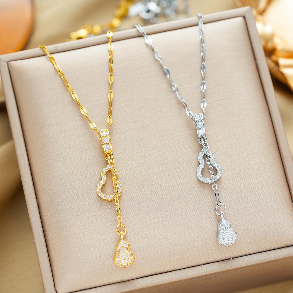 Luxury Full Crystal Fringe Gourd Necklace For Women Elegant Versatile Fashion Jewelry