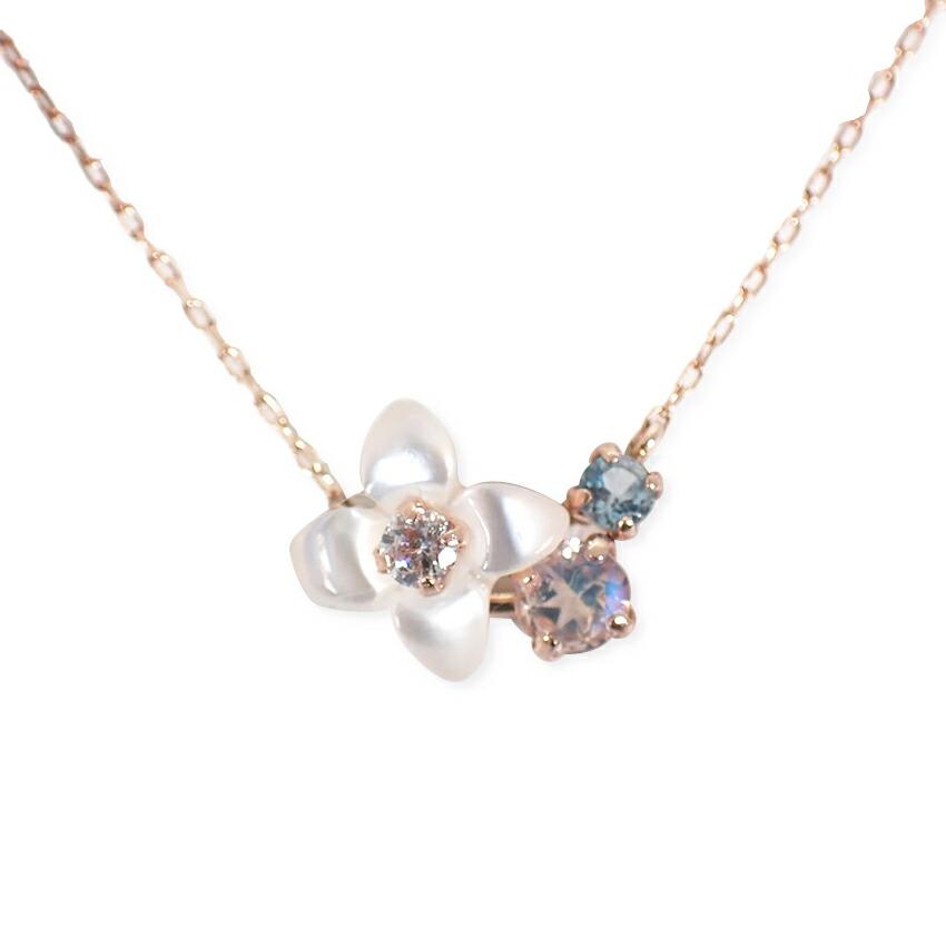 [Used] K10PG Diamond Flower Necklace/j12-14