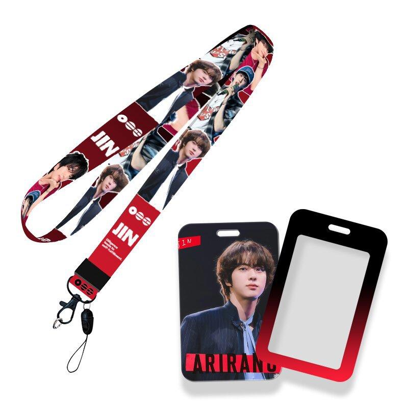 Kpop Idol BTS World Tour ARIRANG Lanyard and Card Holder Set, Printed Neck Strap with ID Badge Sleeve Photocard Protector for ARMY