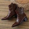 Fashion Retro Pointed Toe Zipper Ankle Boots Women Fashion Western Style V-Notch Designer Boots High Quality Soft Leather Casual Boots