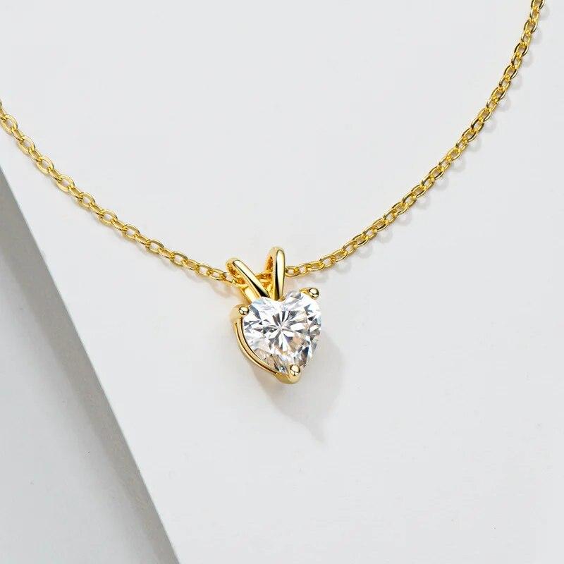 New 2 Carat Real Moissanite Necklace Heart Pendant Top Quality 925 Solid Silver Synthetic Diamond Gemstone Neck Fine Jewelry