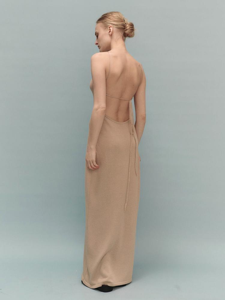 EDOLYNSA 2024 Summer Sexy Backless Knitted Halter Sleeveless Wrap Beach Maxi Dress Swimsuit Bikini Cover-ups Elegant Holiday Bodycon Outfit K8