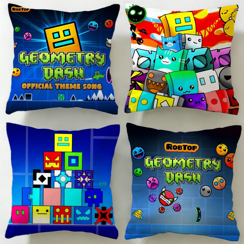 classic game Geometry Dash Cushion Cover Soft EasyWash Pillow Case Versatile for Couch Bed Travel and Office