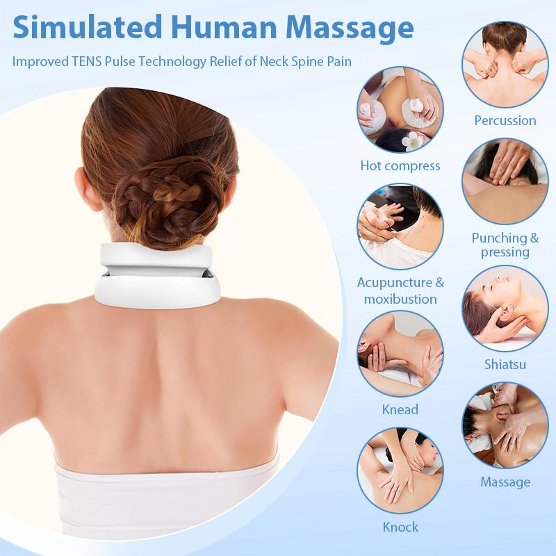 Smart TENS Pulse Wireless Neck Shoulder Back Massager Cervical Pain Relief Heating Relaxation Therapy Muscle Punch Rechargeable