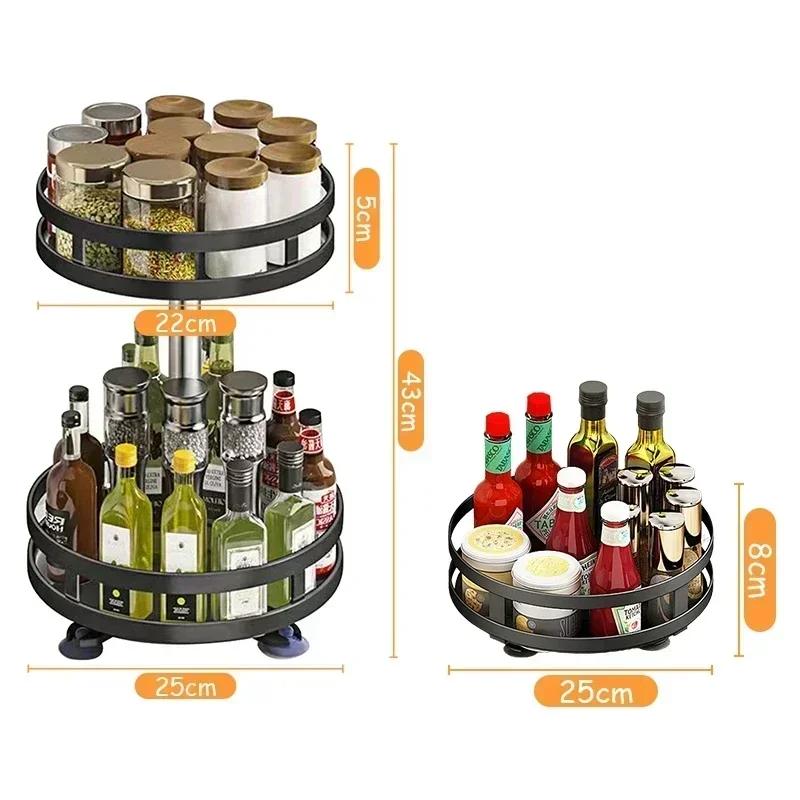 Rotating Spice Racks Kitchen Storage Holders Non-Skid Carbon Steel Storage Tray for Seasonings Spices Jar Kitchen Organization