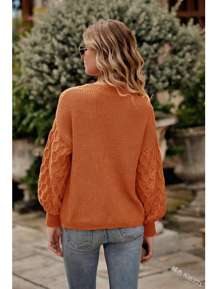 Solid Colour Long Sleeved Crew Neck Jumper Autumn Winter Fashion Commuter Bell Sleeve Knit Top Luxurious Relaxed-fit Slimming and Versatile Top