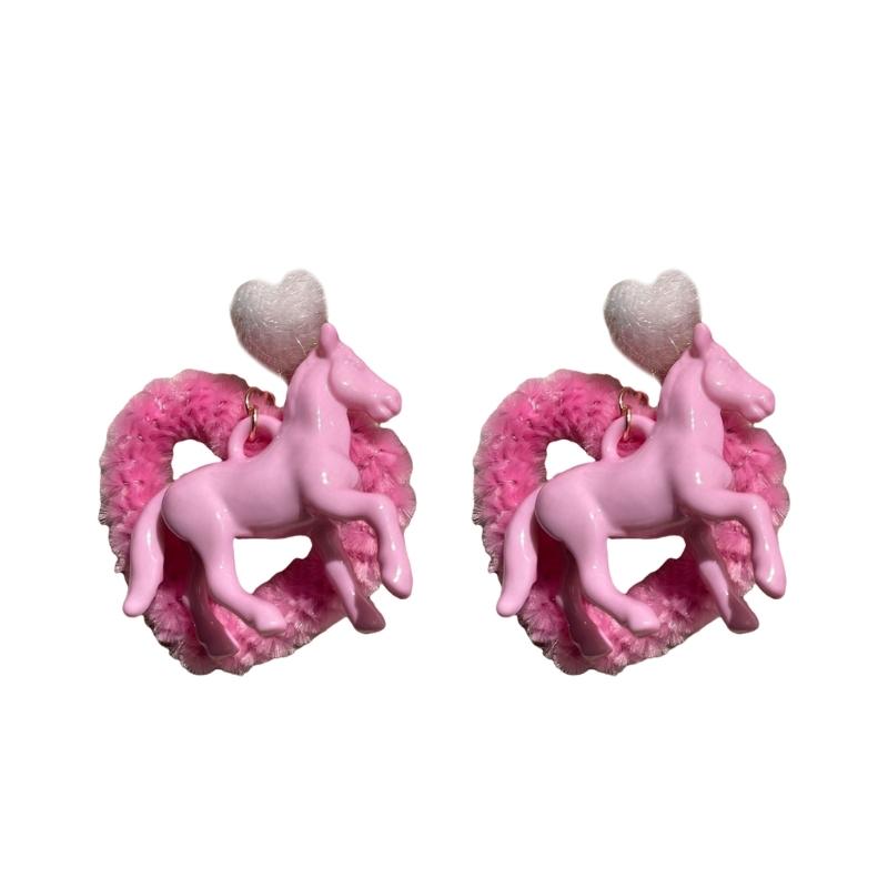 Elegant Horse Ear Cuffs/Ear Studs with Heart Pendant Earrings for Fashion Lovers Fashionable Resin Jewelry for Girls