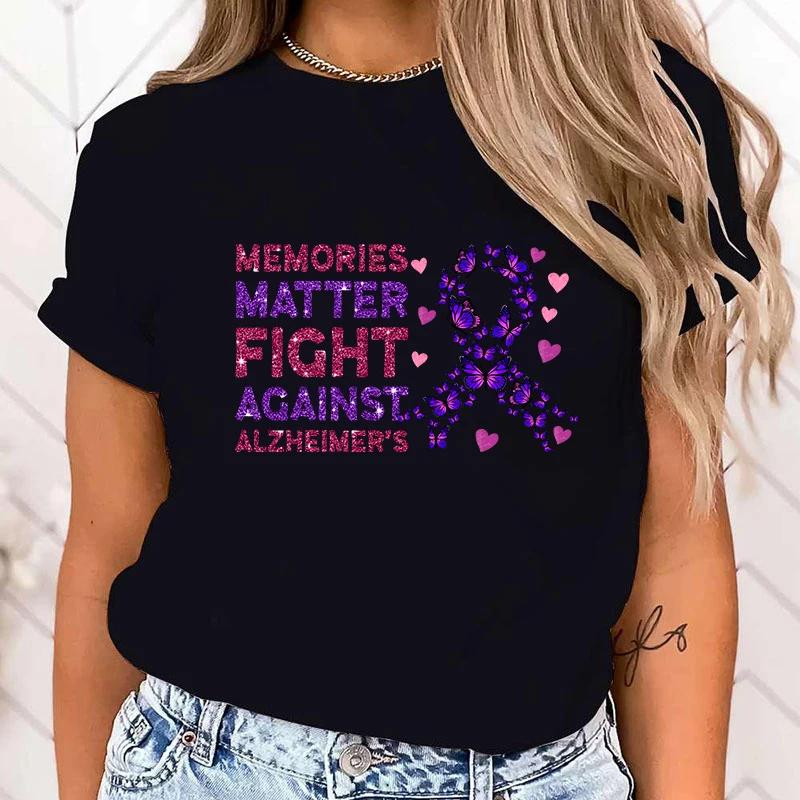 (High Quality T Shirt)Memories Matter Fight Against Alzheimer'S Print T Shirt Fans Summer Casual Short Sleeve Tee Cute Loose Top