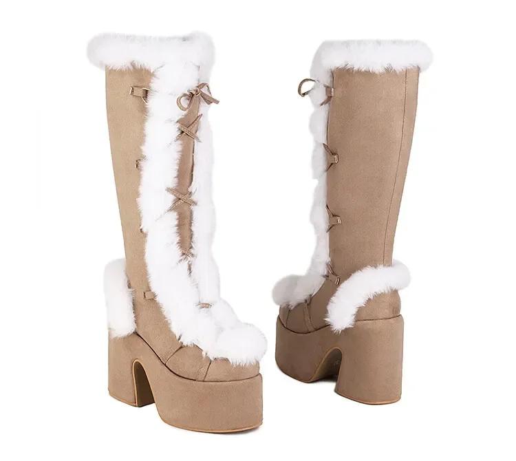 Nuevas botas de nieve de invierno para mujer, plataforma con cuña y tacón alto, zapatos de piel sintética para mujer, botas de media pantorrilla cálidas y antideslizantes de felpa, zapatos góticos