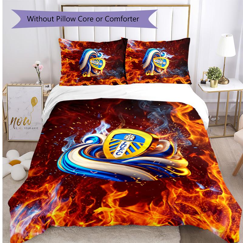 Leeds United Fußball Bedrucktes 3-teiliges Bettwäscheset, Bequemes hautfreundliches Schlafzimmer Bettbezug-Set