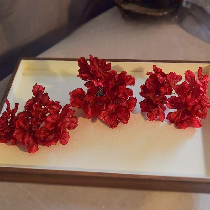 Retro Red Flower Hairpin, Wedding Bride Toast Flag Dress, Formal Dress Accessory, New Year Headwear