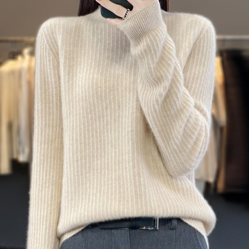 

IHUASU Шерстяной свитер женский полувысокий воротник кашемировый трикотажный низ рубашка осень и зима универсальные топы внутри свободный джемпер XXL бежевый