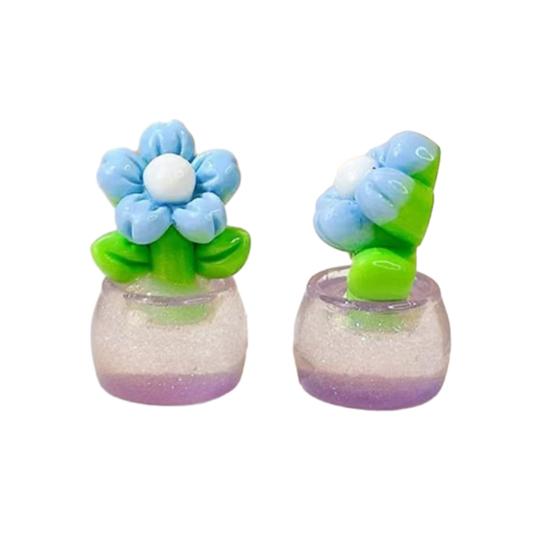 Yousheng 2 Pcs Mini Resin Artificial Flower Figurine Tiny Glow in The Dark Potted Flower for Dollhouse Miniature Landscape Home Office