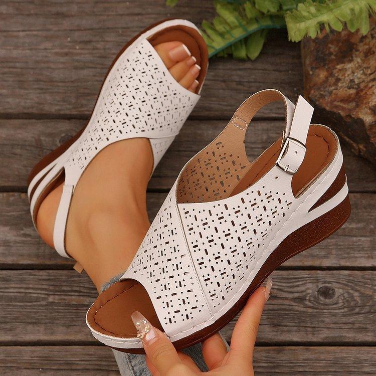 22 new sandals large size shoes open-toe one-word buckle with wedge heel